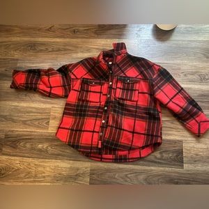 Free People Cabin Cozy Button Down Jacket Size Small Red Plaid Oversized BNWOT